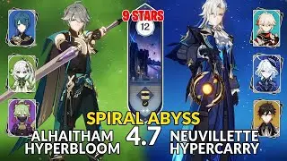 New 4.7 Abyss│Alhaitham Hyperbloom & Neuvillette Hypercarry | Floor 12 - 9 Stars | Genshin Impact