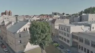 Brzeg Drone fly  Poland   Old City center  video, Spring.