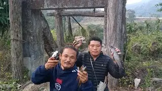 Casting fishing net in yamne river with friends
