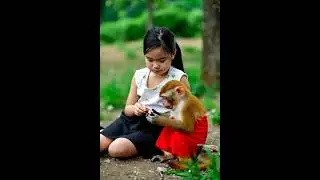 ❣️Monkey sitting and eating roasted girl #shortvideo #food #reels