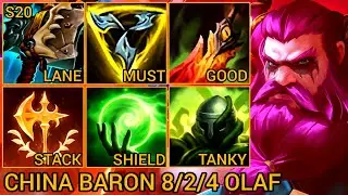Olaf Baron Lane MVP S Rating 8/2/4 - China Wild Rift New Meta Build & Runes By Tiarty