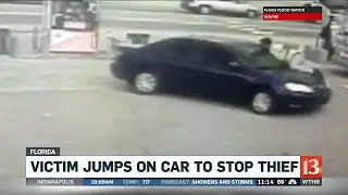 Carjack victim on car