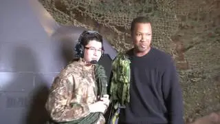 Ruben Dominguez talks to 24 Legacy's Corey Hawkins at Superbowl 51 in Houston