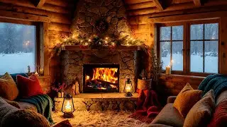 Relaxing Winter Cabin Bedroom Ambience with Soft Fireplace Glow and Peaceful Snowfall Outside 02