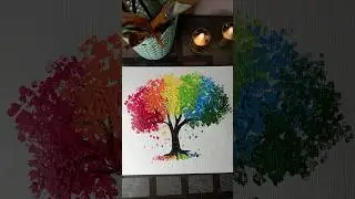 Very easy tree painting technique with earbuds🎨🖌️||MeArtist786|#viral_shorts #mypainting #painting