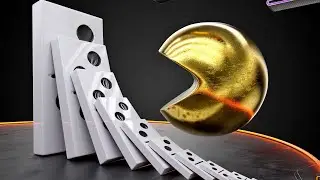 Jelly Pacman Smash multiple Domino. Soft body Pacman and Domino Effect Simulation