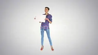 Attractive Woman Shows Blank White Poster on Gradient Background | Stock Footage - Videohive