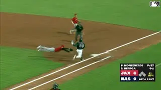 Patrick Monteverde goes airborne to tag runner
