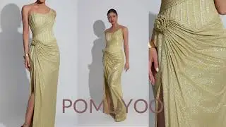 POMUYOO | Stunning Sheath One Shoulder Flower Pleated Slit Long Glitter Prom Dresses
