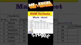 MS - Excel SUM FORMULA (Total)#shortvideo #youtubeshorts #education #edit #excel #computer