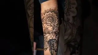 Greyscale Mandala and Floral Halfsleeve Tattoo 8 Hours