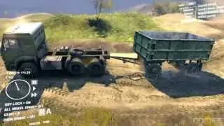 Spin Tires Dev Demo July 2013 - Kamaz Pulling a Wagon