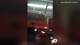 Skirball Fire as seen from inside a shuttle during a commute through Los Angeles