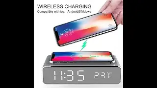 Alarm Clock iPhone Wireless Charger Samsung Cell Phone Charger Digital LED Alarm Clock Thermometer