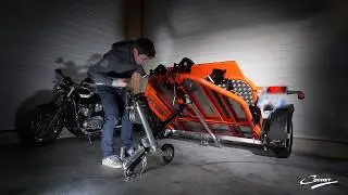 Folding Motorbike Trailer with lowering flatbed. Model DUO from COCHET