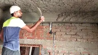 Beam Plastering Techniques _ House Concrete Roof Beam Plaster with Cement