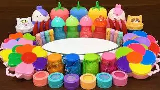 Rainbow slime! Mixing random things into glossy slime ! Satisfying slime videos !!!