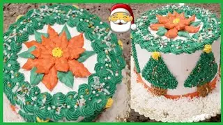 Pastel Navideño Con Flor De Noche Buena Fácil Y Rapido En Chantilly