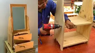 Design Ideas Woodworking Pallets // Makeup Vanity Mirror with Double Desk Drawer Gift Wife Beautiful
