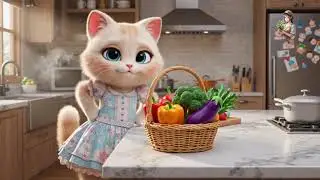 cat daily simple routine picking garden vegetables and kitchen cooking
