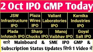 JSW INFRASTRUCTURE IPO GMP | PLAZA WIRES IPO GMP Today | IPO GMP Today | SME IPO GMP Today | SME IPO