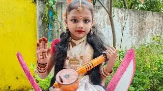Goddess Saraswati devi saree draping and makeup tutorial for kids fancy dress..
