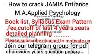 How to crack JAMIA MA Psychology Entrance,detailed planning,syllabus,exam pattern,cutoff,fee,seats..