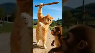 Смешное видео про гиббона и кота #смешно #питомцы #жизньживотных #кот