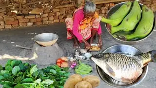 village cooking AMERICAN FISH with RAWBANAN  And SHAK VAJI cooking &eating by our grandma. 
