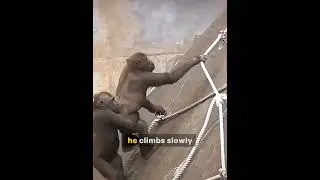 Baby Gorilla Carrying His Brother Climbing A Wall #shorts #funnyanimals