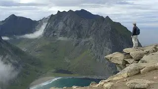 Hiking to the Top of Ryten near Kvalvika Beach, Lofoten, Norway