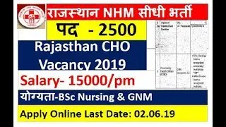 Rajasthan NHM CHO Bharti 2019 | Rajasthan NHM Vacancy Details 2019