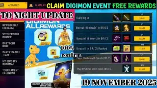 19 November 2025🔥FREE FIRE NEW EVENT | CLAIM DIGIMON EVENT FREE REWARDS| TONIGHT UPDATE OF FREE FIRE