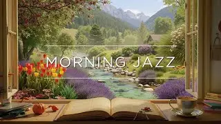 Весенний Утренний Джаз | Уютная Атмосфера Кофейни и Вид на Цветущий Сад 🎧 Расслабьтесь