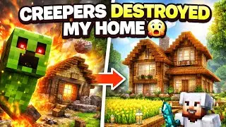 Day 16/100 CREEPERS DESTROYED MY HOME😭MY SURVIVAL HOME IS GONE 💥#minecraft #minecraftgameplay 