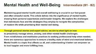 80. Mental Health and Well-Being (Intermediate B1-B2) - English Reading Practice