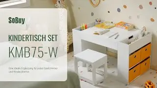 SoBuy Kindertisch und 2 Hocker丨Spieltisch丨Kindersitzgruppe mit Stauraum丨KMB75-W