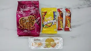skittles smoothies, delisana cookies, salted pretzel hearts asmr
