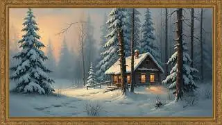 Calm Winter Home Oil Painting ❄️ Gold Framed 4K TV Art Screensaver | Cozy Snow Art