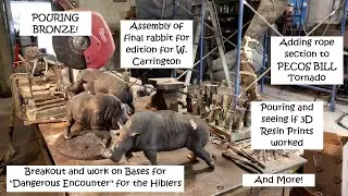 January 9, 2026 - Pouring bronze, assembly of rabbit, Pouring 3D Resin Prints, welding rope to ...