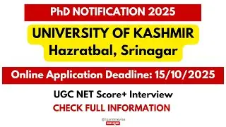 University of Kashmir/ PhD Admission 2025 October/ Hazratbal/ Srinagar/ Jammu and Kashmir, India/