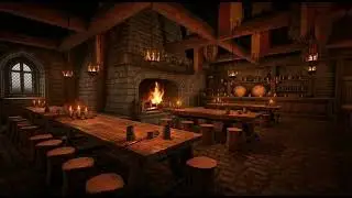 Medieval Tavern Fireplace 🔥 Warm Stone Hall Ambience | No Music | Candle & Stone