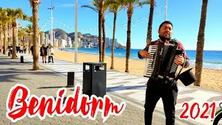 Benidorm January 2021 Levante beach Singer Costa Blanca Walking Tour 4K