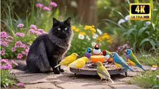 NO ADS 🕊️ Squirrels munch nuts while birds peck happily 🐿️ TV for cats to watch 4K HDR