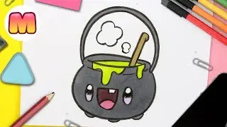 COMO DIBUJAR UN CALDERO KAWAII 💚 Fácil y paso a paso 💚 Como dibujar halloween kawaii