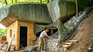 Building a SECRET House *Under* a Giant Stone! (Survival Shelter DIY)