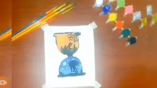 day , night painting on sand dial  with tempera colors