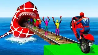 🔴GTA 5 Crazy Ragdolls | Spiderman by Quad Bike On Rainbow Spiders Bridge (Spider Shark Jumps) #14