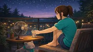 Summer Night Balcony Ambience (1 Hour) | Soft Fan + Crickets ASMR | No Music