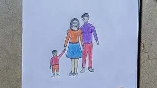 Very Easy Drawing of National parent's day Poster for kids |Mom and Dad and Child relationship|